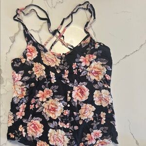 American Eagle Outfitters Black Floral Baby Doll Shirt, Size S